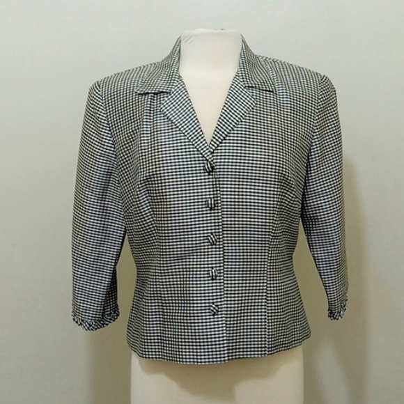 Talbots Size 12 Petite Cropped 100% Silk Checkerboard Pattern Blazer - Picture 1 of 11